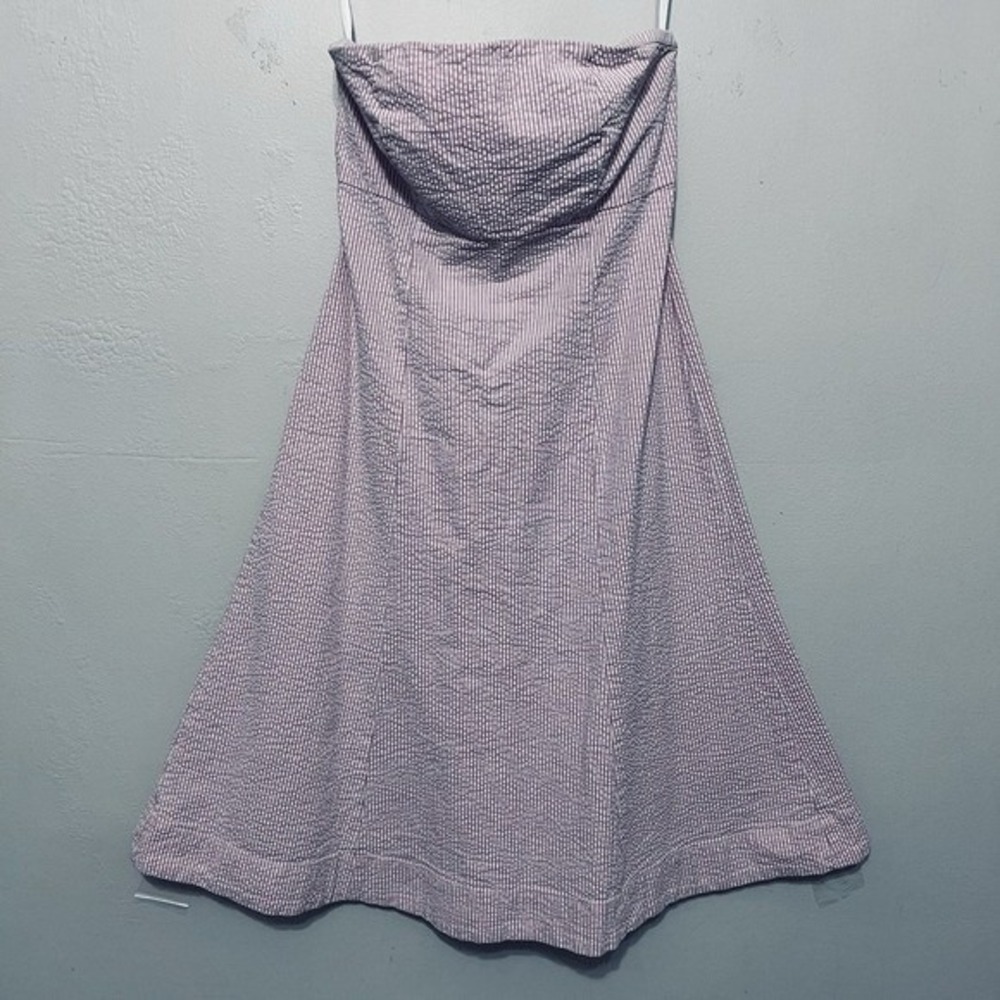 Gap Stretch Pink White‎ Seersucker Strapless Fit Flare Midi Dress Size 0 Striped